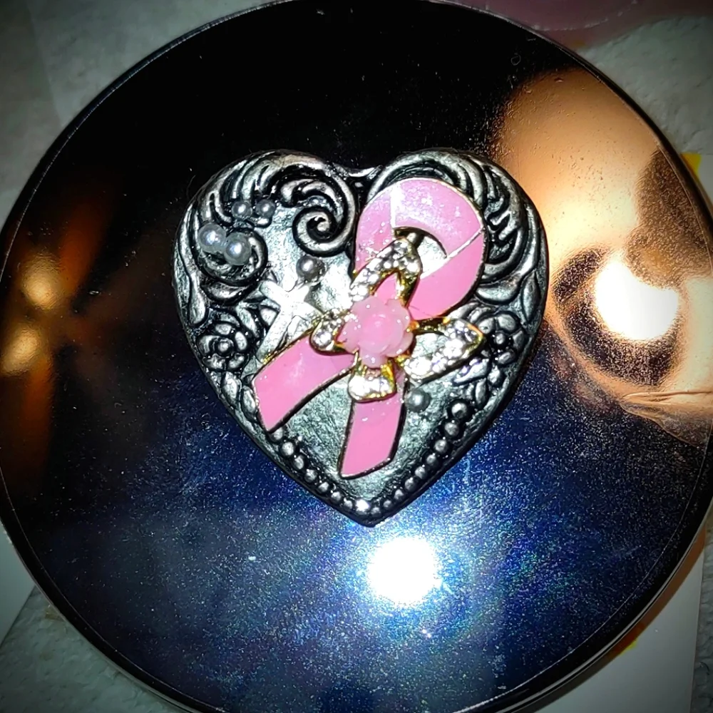 Pewter Heart with Pink Awareness Ribbon
